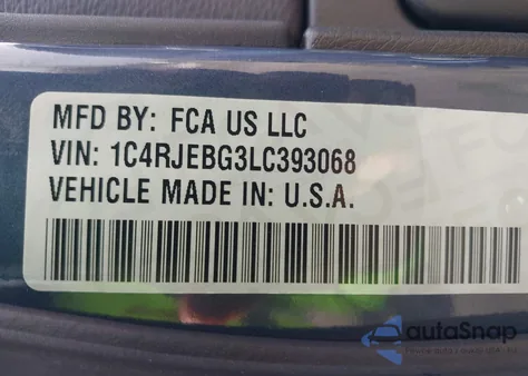 2020 Jeep Grand Cherokee Limited X 4X2 z USA, uszkodzony, nr VIN 1C4RJEBG3LC393068